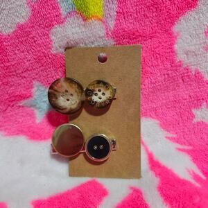 Brown and Gold Button Hair Clip Set
